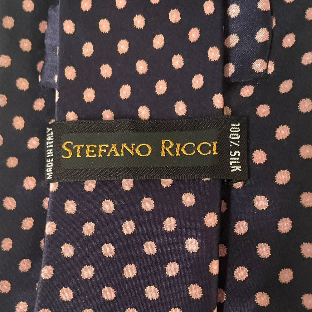 Stefano Ricci Black 100% Silk Tie with Pink Dots